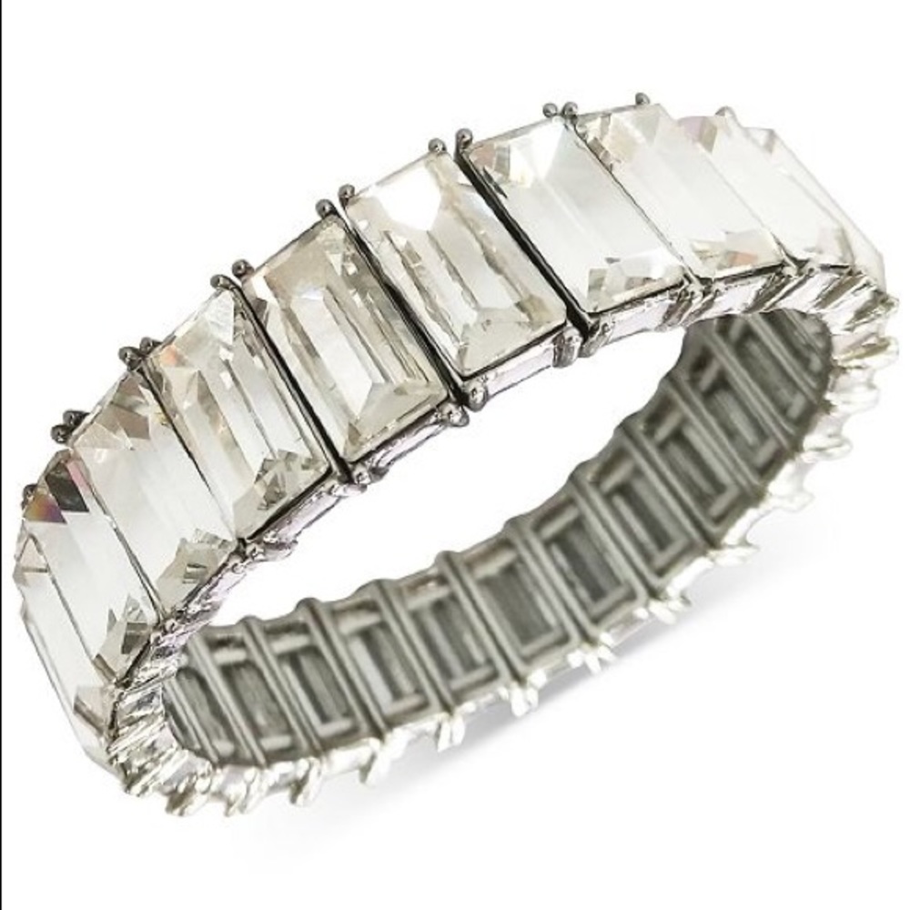 INC Silver Tone Baguette Crystal Stretch Bracelet nwt
